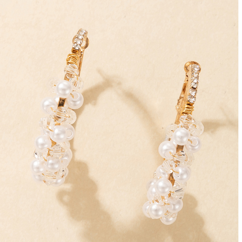 Cross-border Fashion Ol Jewelry Pearl Beaded Ring Earrings Rice Bead Alloy Geometric Earrings display picture 49