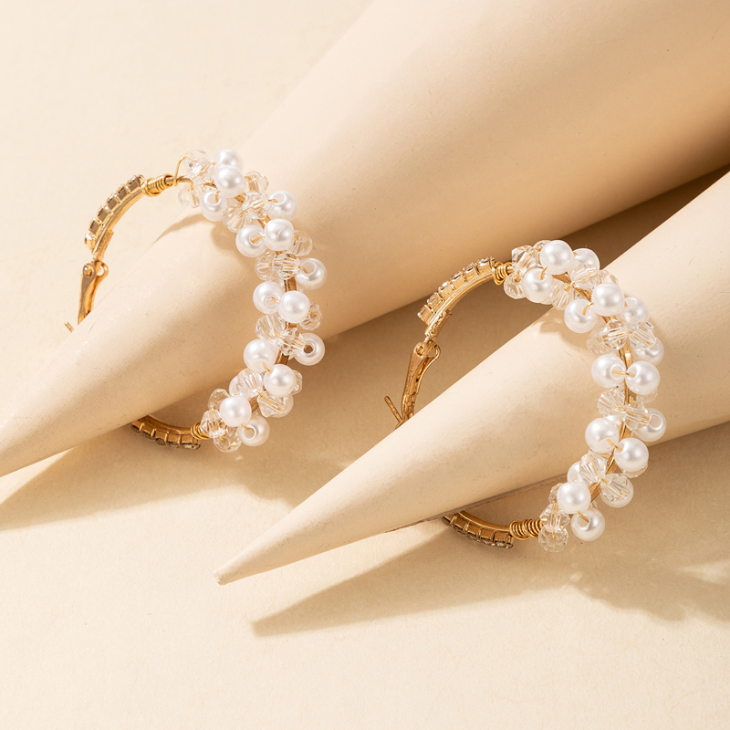 Cross-border Fashion Ol Jewelry Pearl Beaded Ring Earrings Rice Bead Alloy Geometric Earrings display picture 50