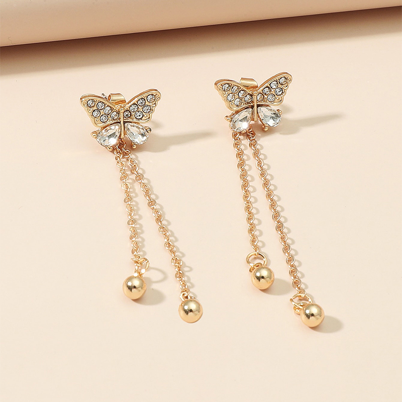 Simple Rhinestone Crystal Tassel Butterfly Earrings display picture 2