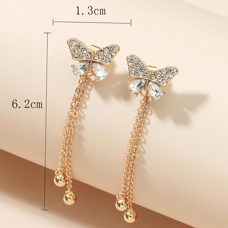 Simple Rhinestone Crystal Tassel Butterfly Earrings display picture 3