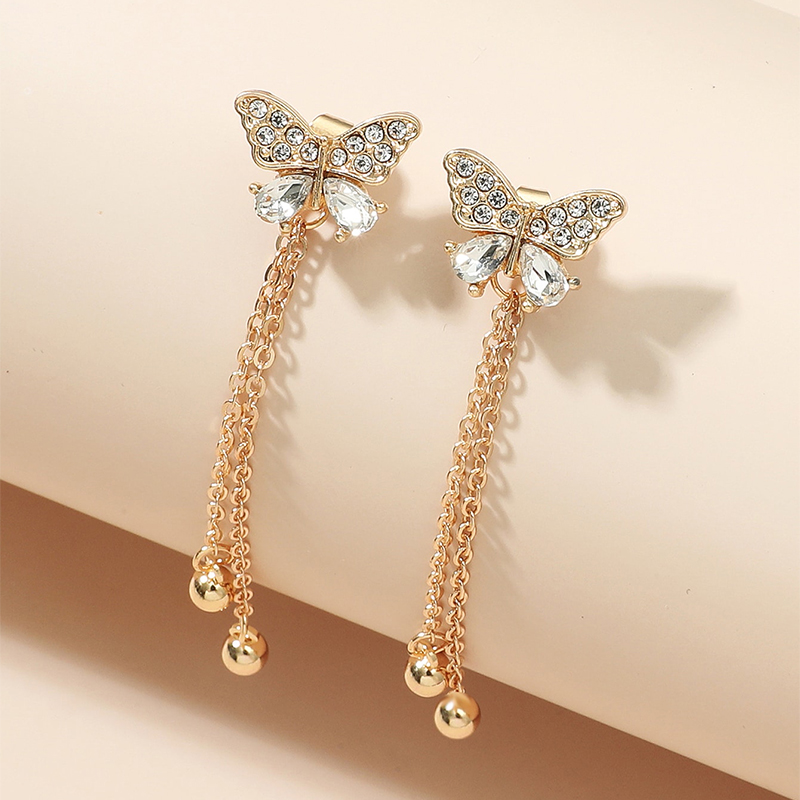 Simple Rhinestone Crystal Tassel Butterfly Earrings display picture 4
