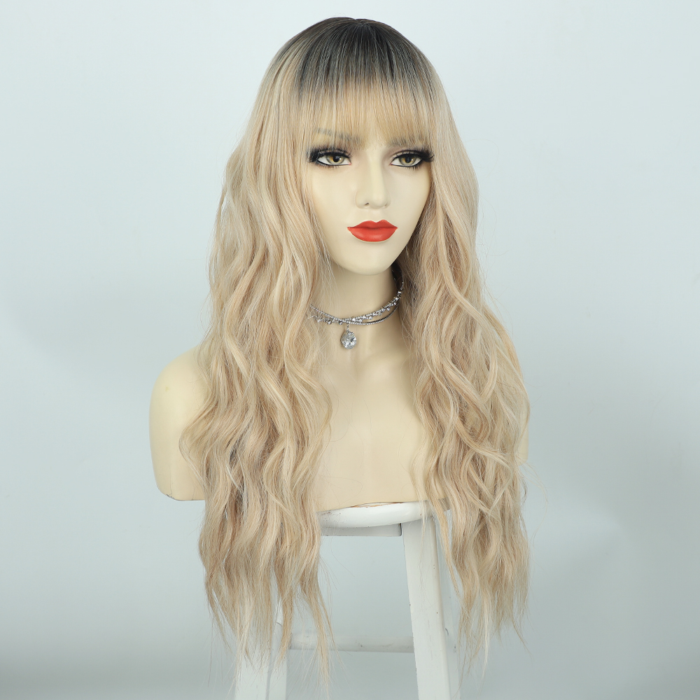 Wigs European And American Ladies Wigs Two-color Bangs Qi Bangs Long Curly Hair Big Wave Head Cover Chemical Fiber Wigs Wigs display picture 4