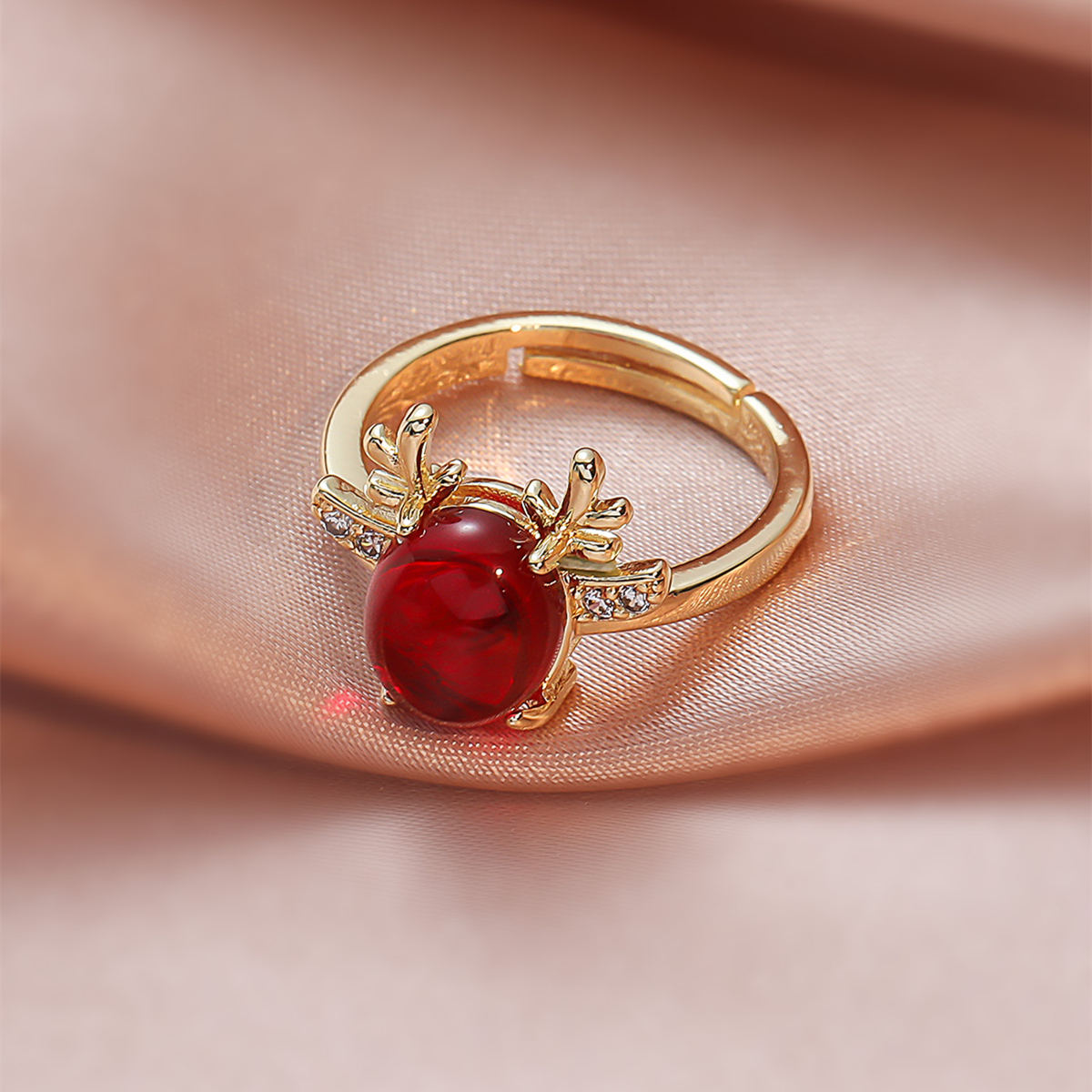Temperament Ruby And Diamond Deer Head Adjustable Open Ring display picture 1
