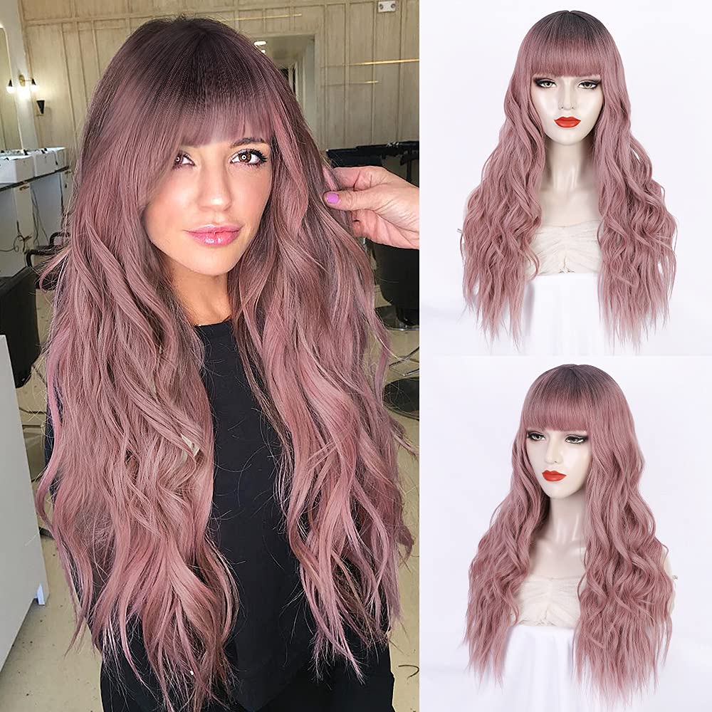 Wigs European And American Ladies Wigs Two-color Bangs Qi Bangs Long Curly Hair Big Wave Head Cover Chemical Fiber Wigs Wigs display picture 1