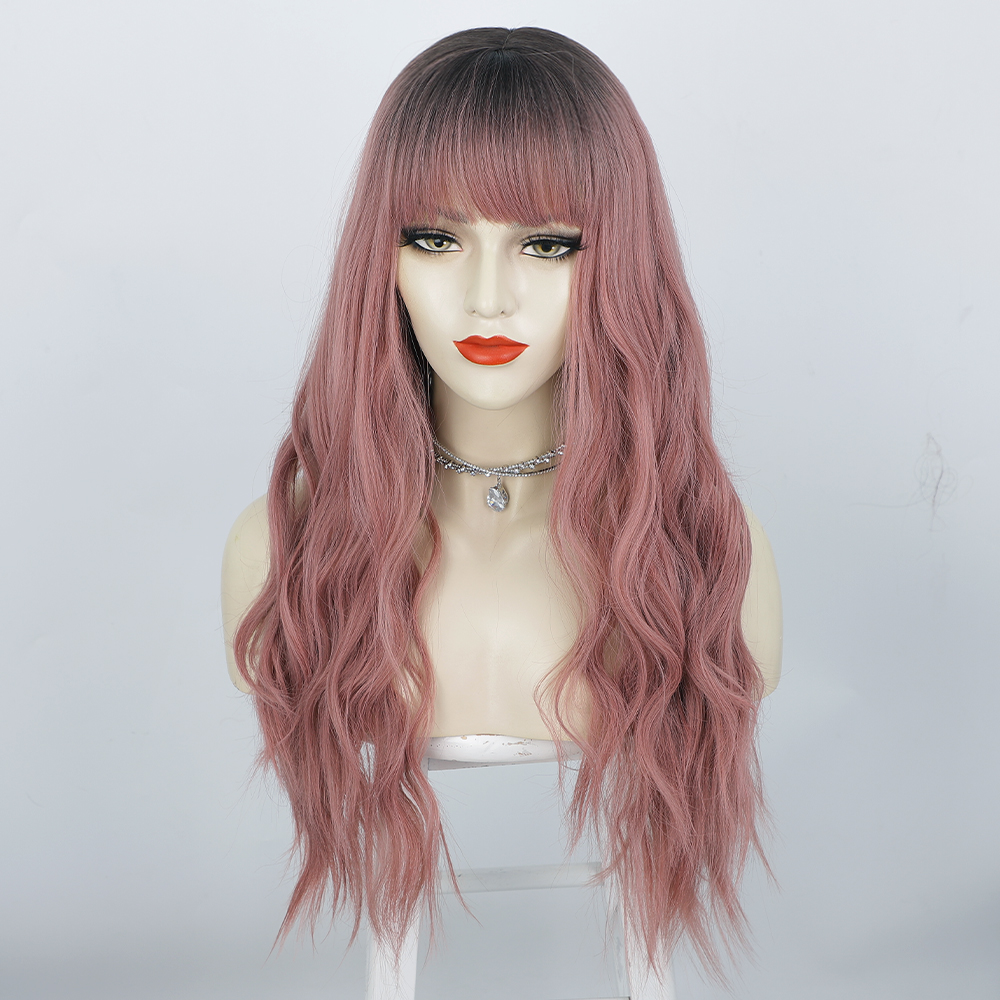 Wigs European And American Ladies Wigs Two-color Bangs Qi Bangs Long Curly Hair Big Wave Head Cover Chemical Fiber Wigs Wigs display picture 5