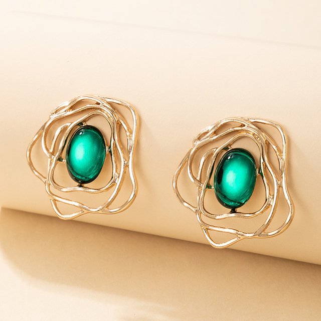 Korean Version Of The Simple Opal Pearl Earrings European And American Palace Style Earrings Female Temperament Retro Hong Kong Style Emerald Earrings display picture 1