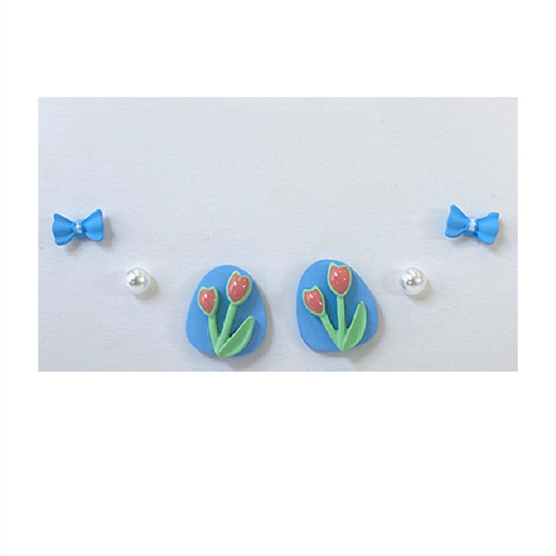 Early Spring Tulip Six-piece Earrings Set Sweet Ins Style Student Earrings Niche Design Exquisite Earrings display picture 4