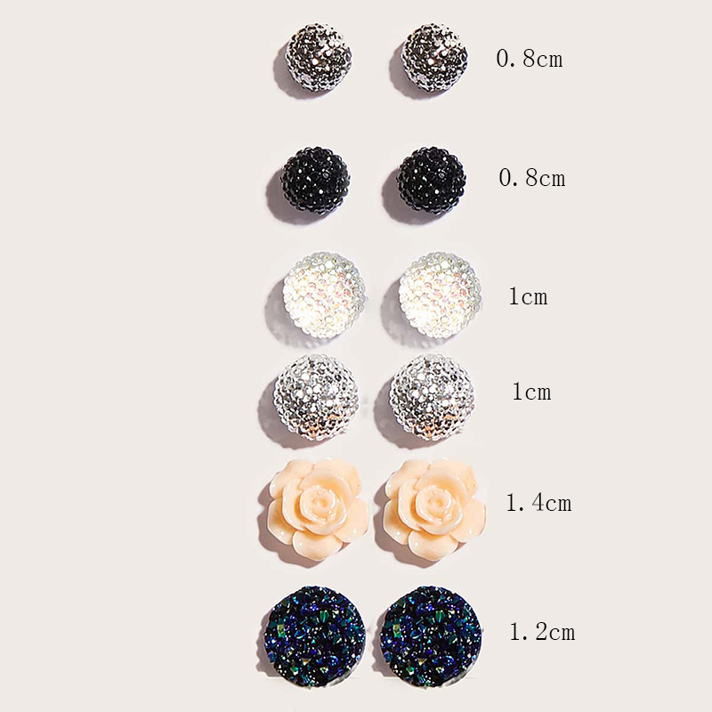 Fashion Jewelry Crystal Flower Stud Earrings Set 6 Pairs display picture 4