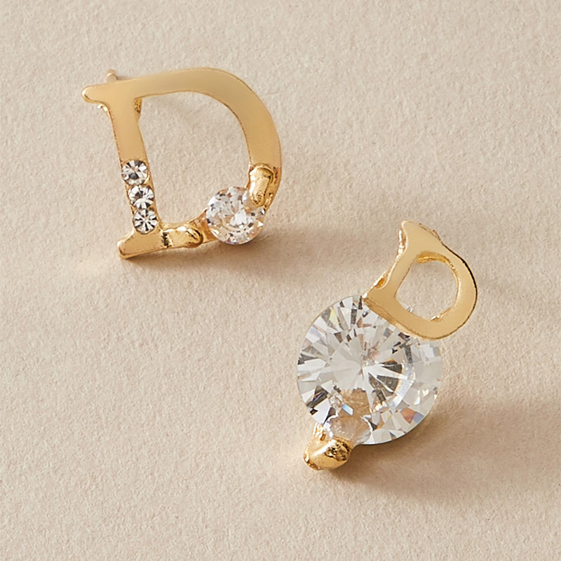 Fashion Jewelry Popular Asymmetric Rhinestone Zircon D Stud Earrings display picture 4