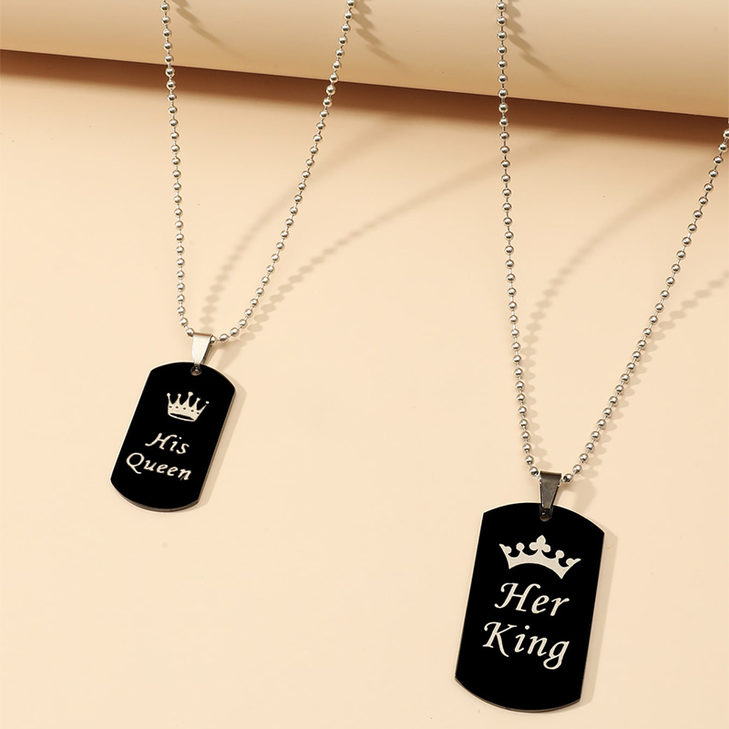 Fashion Jewelry Stainless Steel Her King His Queen Crown Necklace Set display picture 2