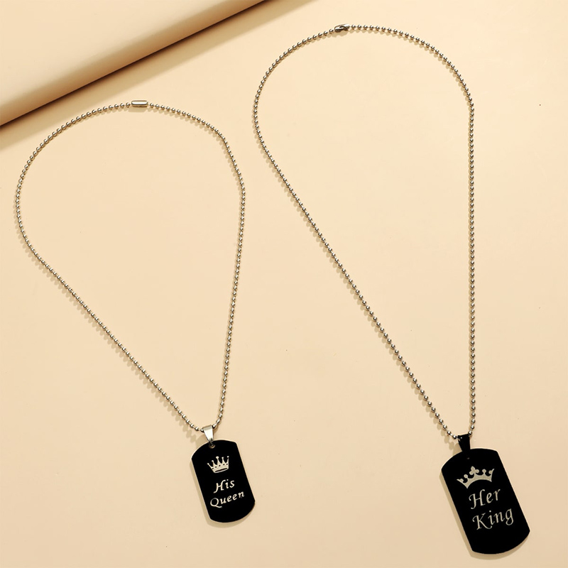 Fashion Jewelry Stainless Steel Her King His Queen Crown Necklace Set display picture 3