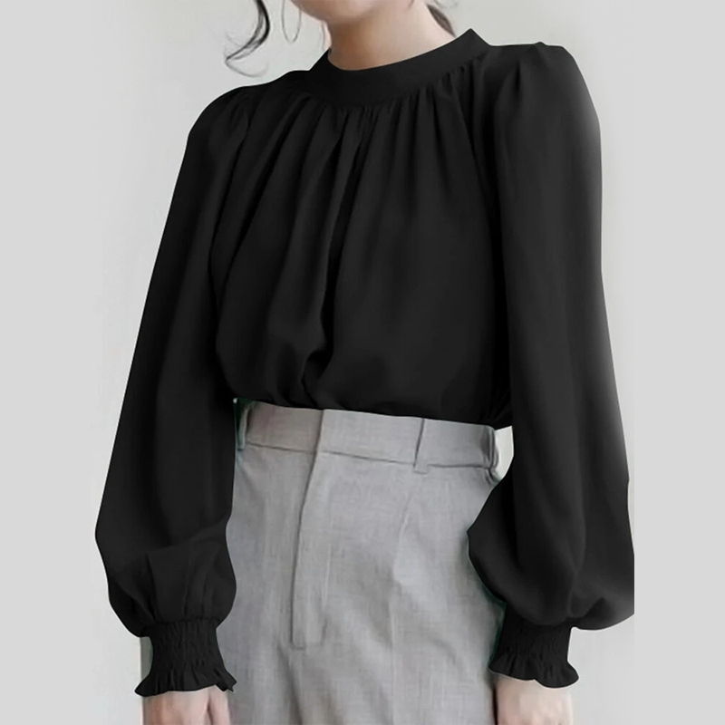 Shirt 2022 New European And American Cross-border Women&#39;s Long-sleeved Shirt Female Commuter Hong Kong Style Bow Lantern Sleeve Shirt display picture 5