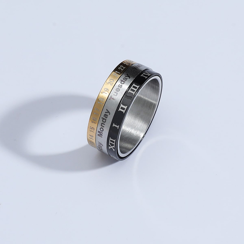 Fashion Jewelry Stainless Steel Turning Day Date Ring display picture 1
