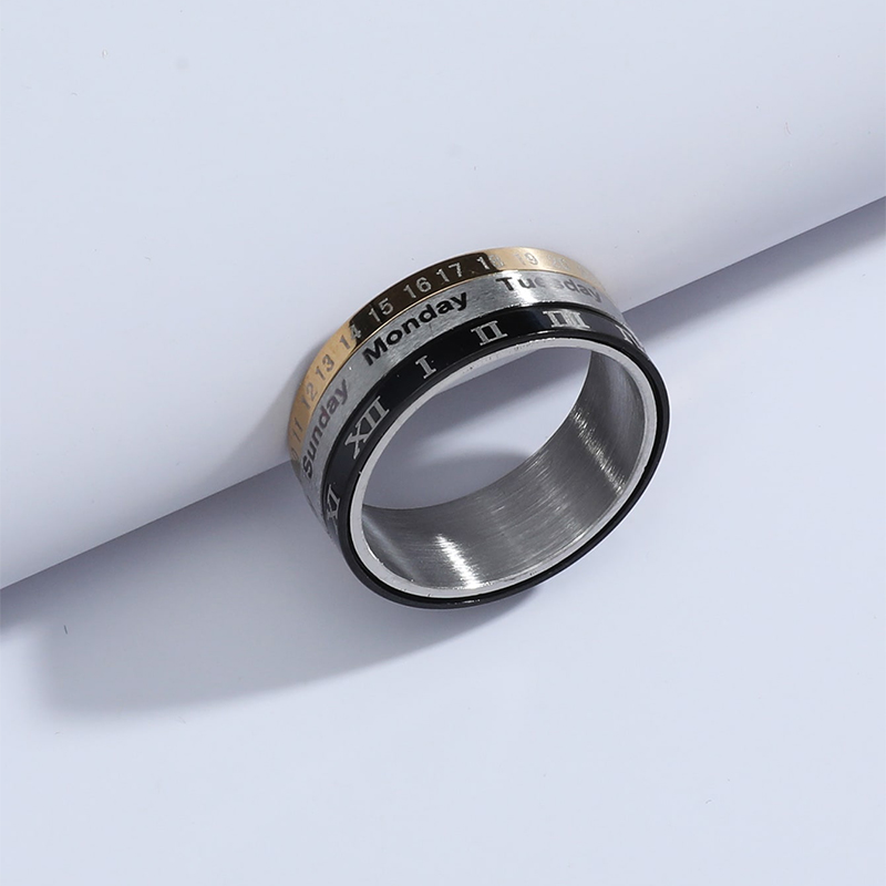 Fashion Jewelry Stainless Steel Turning Day Date Ring display picture 2