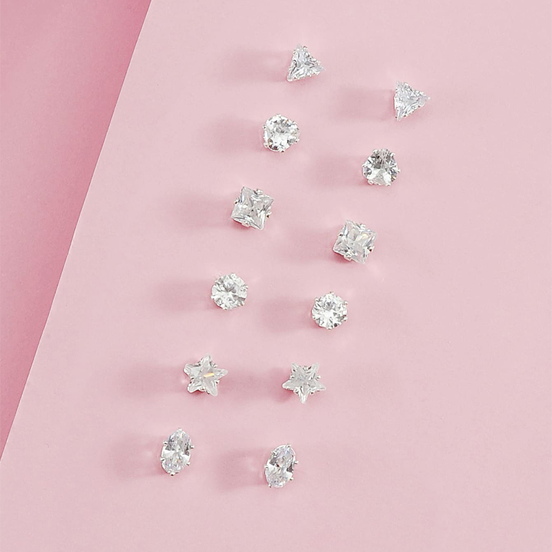 Fashion Jewelry Geometric Triangle Square Star Real Zircon Stud Earrings Set Of 6 Pairs display picture 1