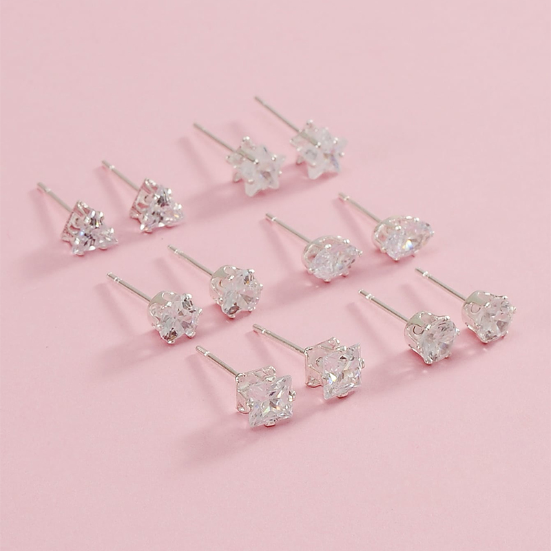 Fashion Jewelry Geometric Triangle Square Star Real Zircon Stud Earrings Set Of 6 Pairs display picture 4