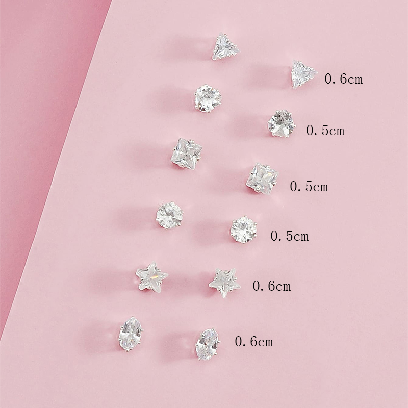 Fashion Jewelry Geometric Triangle Square Star Real Zircon Stud Earrings Set Of 6 Pairs display picture 6