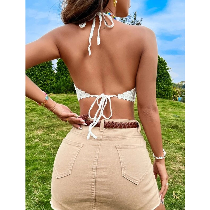 New Fashion Women's Summer Tie Halter Crocheted Cutout Sling Top display picture 4