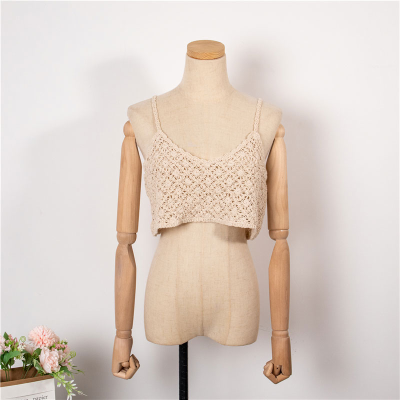 Fashion Retro Summer New Hollow Solid Color Small Strap Top display picture 2