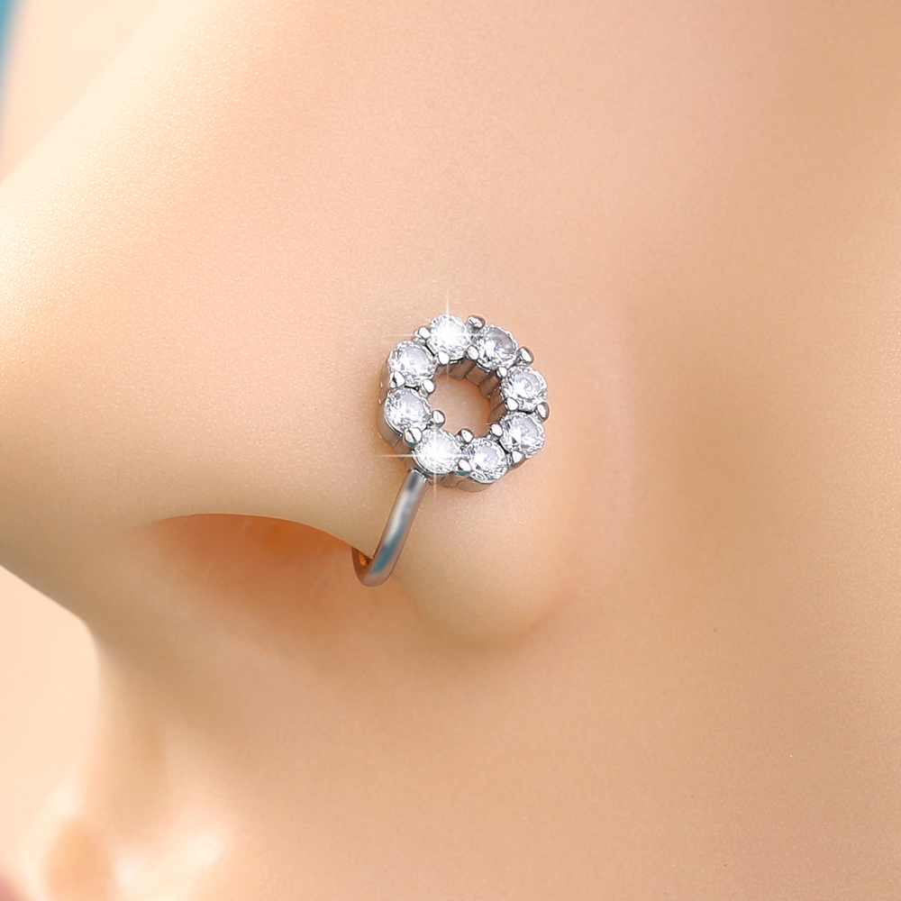 Simple Micro-inlaid Round Zircon Copper Nose Perforation-free Piercing Jewelry display picture 4