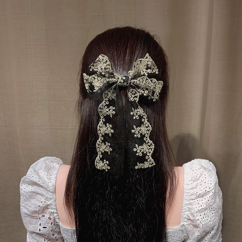 Fashion Black Lace Pearl Bow Barrettes Women's  Head Clip Headdress Hairpin display picture 1