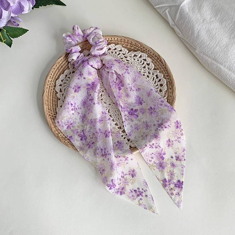 Fashion Purple Floral Female Streamer Hair Rope Bow Headdress Hair Rubber Band display picture 1