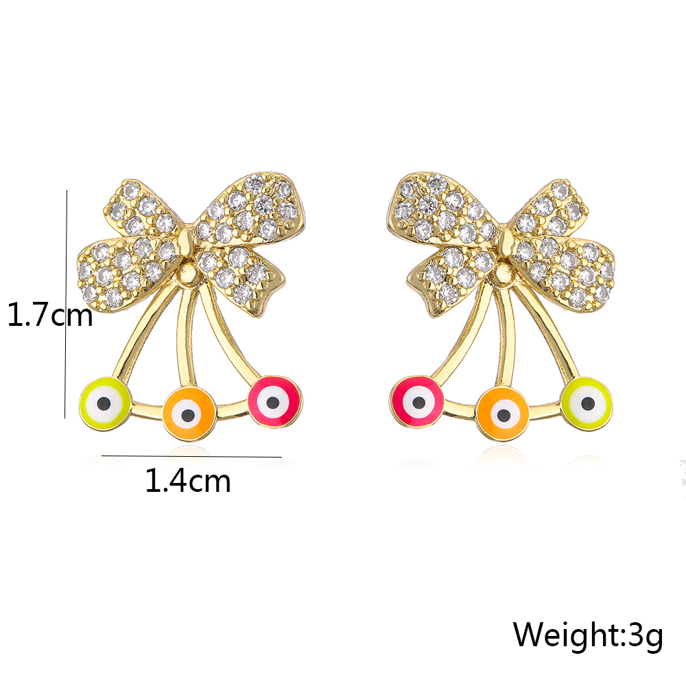 Fashion New Copper Plating 18k Gold Micro Inlaid Zircon Bow Geometric Ear Studs Devil's Eye C-shaped Earring display picture 5