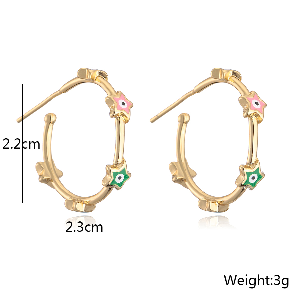 Fashion New Copper Plating 18k Gold Micro Inlaid Zircon Bow Geometric Ear Studs Devil's Eye C-shaped Earring display picture 6