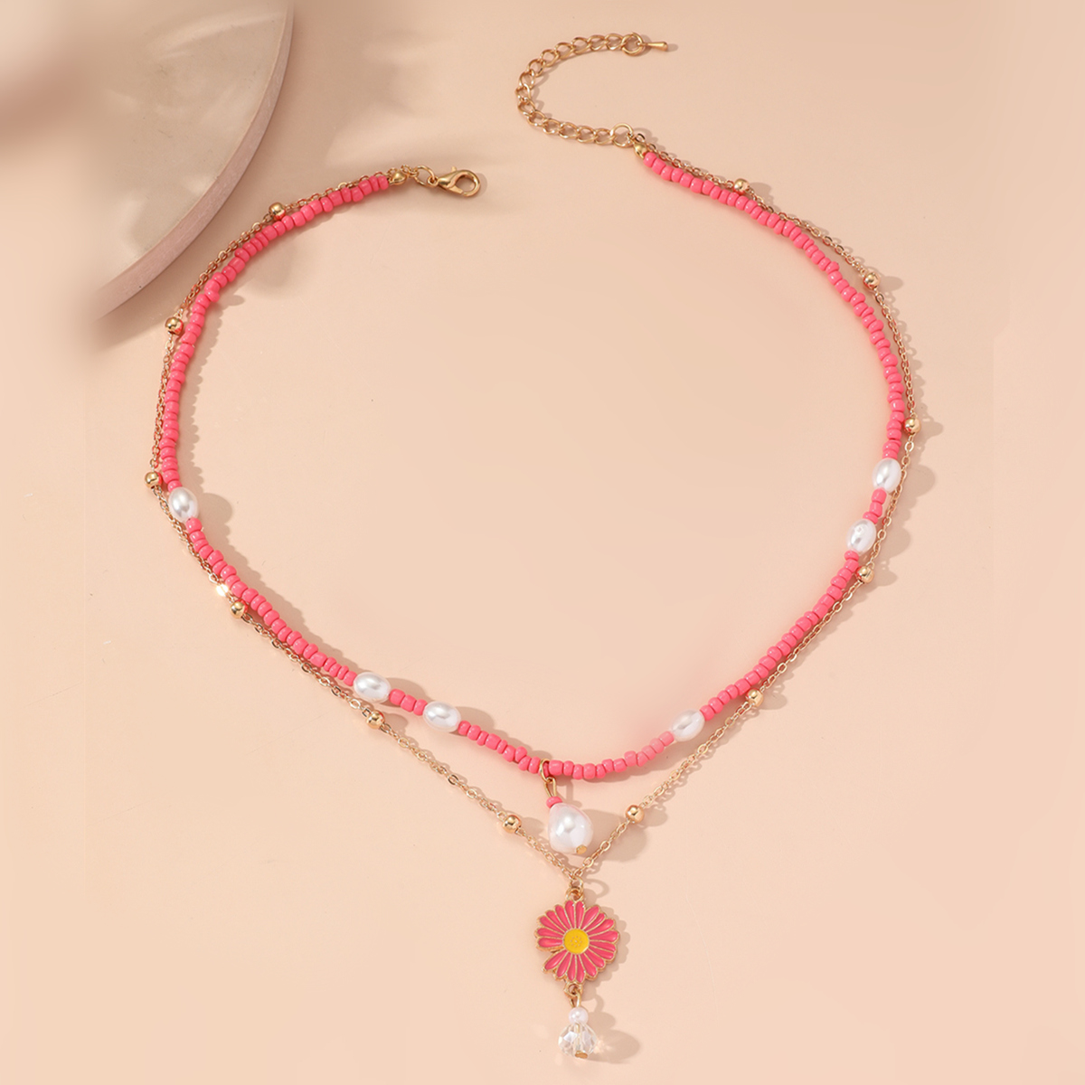 Bohemian Urlaub Nette Kleine Daisy Anhänger Perle Perle Multi-schicht Halskette display picture 4