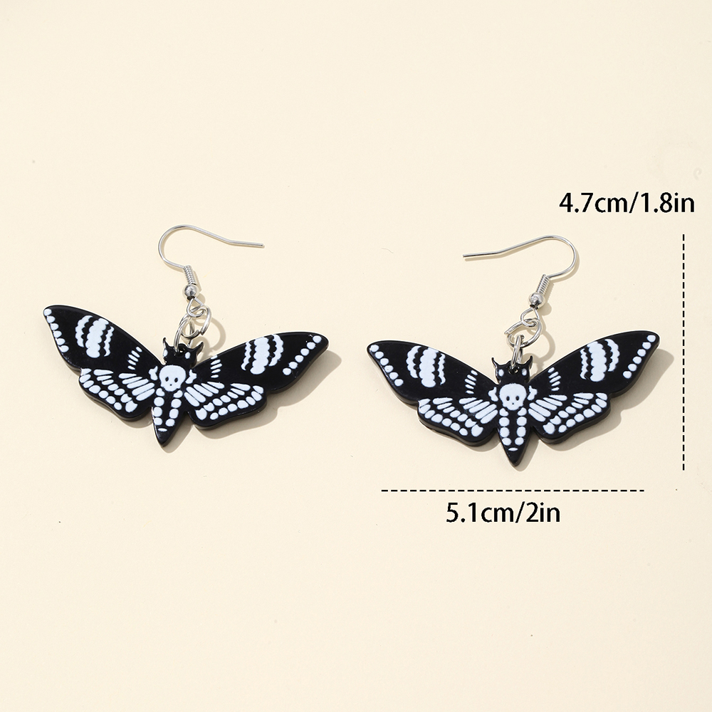 Fashion Elegant Acrylic Dark Butterfly Black Skull Earrings Female display picture 2
