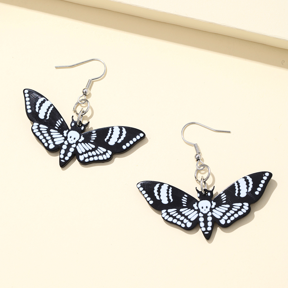 Fashion Elegant Acrylic Dark Butterfly Black Skull Earrings Female display picture 5