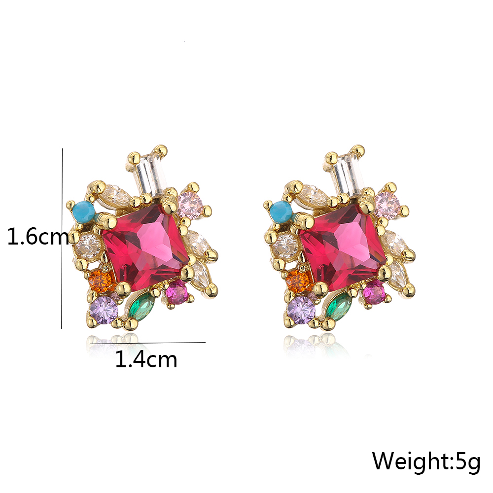 Fashion Copper Plating 18k Gold Micro Inlaid Zircon Geometric Ear Studs display picture 4