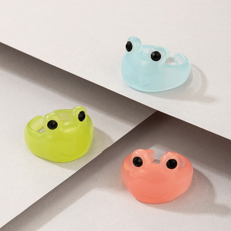 Cute Little Frog Cartoon Candy Color Resin Ring display picture 5