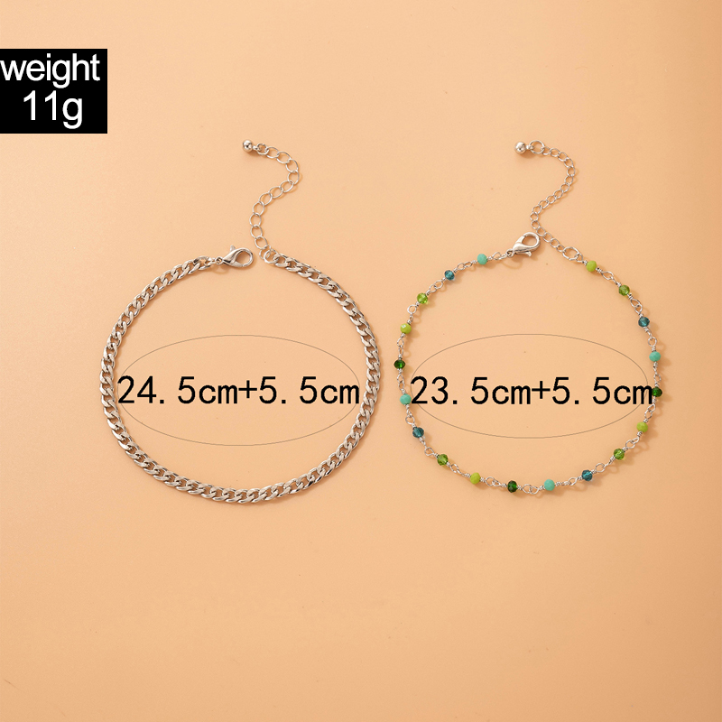 New Style Green Beaded Stitiching Chain Anklet Three-piece Set display picture 1