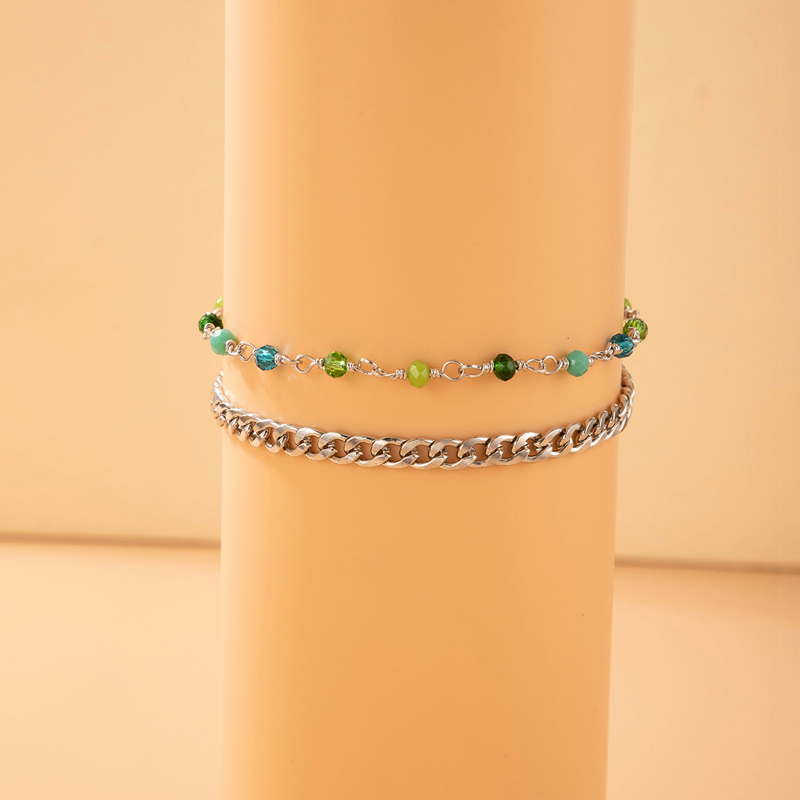 New Style Green Beaded Stitiching Chain Anklet Three-piece Set display picture 3