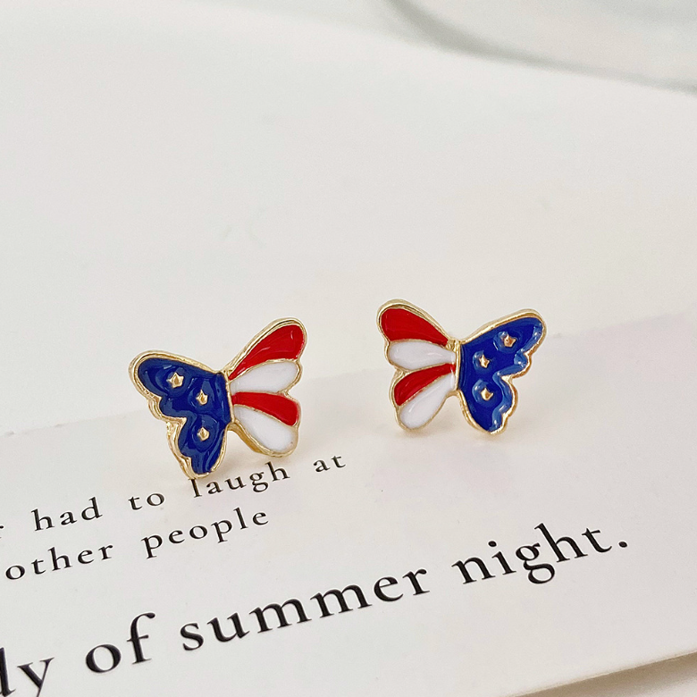 Außenhandel Neue Europäische Und Amerikanische Damen Süße Farbe Drei Sterne Ohrringe Libelle Schmetterlings Ohrringe Amerikanische Flagge Ohrringe display picture 2