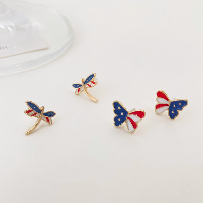 Außenhandel Neue Europäische Und Amerikanische Damen Süße Farbe Drei Sterne Ohrringe Libelle Schmetterlings Ohrringe Amerikanische Flagge Ohrringe display picture 3