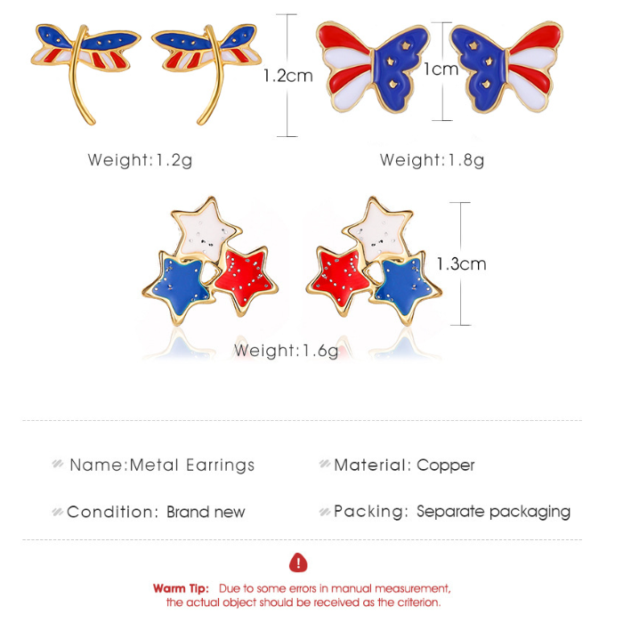 New Style Ladies Sweet Color Three Stars Earrings Dragonfly Butterfly Earrings Flag Color Earrings Wholesale Nihaojewelry display picture 4