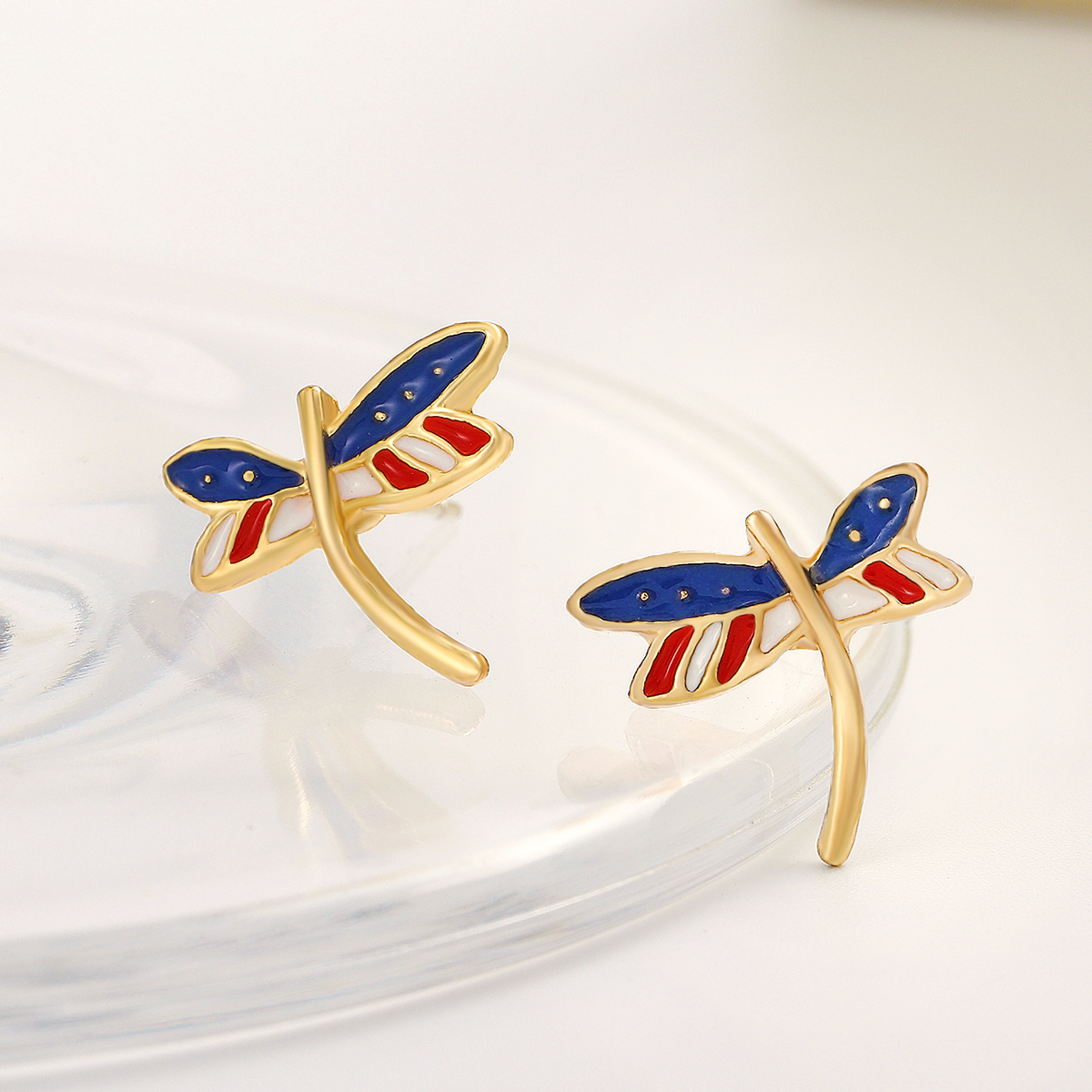 Außenhandel Neue Europäische Und Amerikanische Damen Süße Farbe Drei Sterne Ohrringe Libelle Schmetterlings Ohrringe Amerikanische Flagge Ohrringe display picture 5