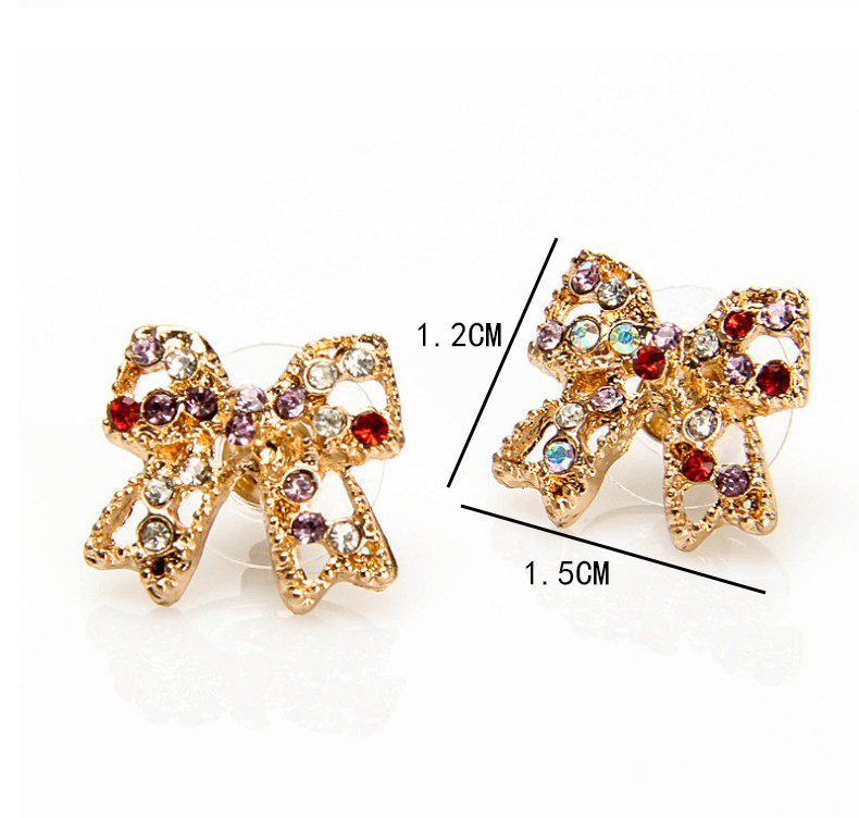 Sweet Cute Inlay Diamonds Bowknot Colorful Crystals Stud Earrings display picture 6