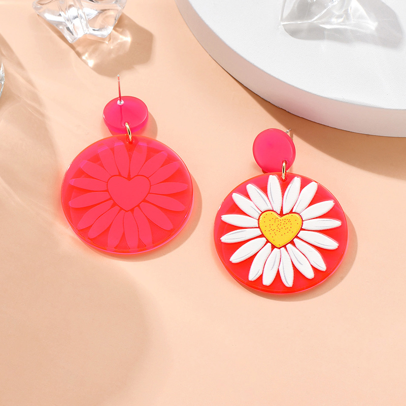 Fashion Creative Daisy Print Contrast Color  Flower Acrylic Earrings display picture 1
