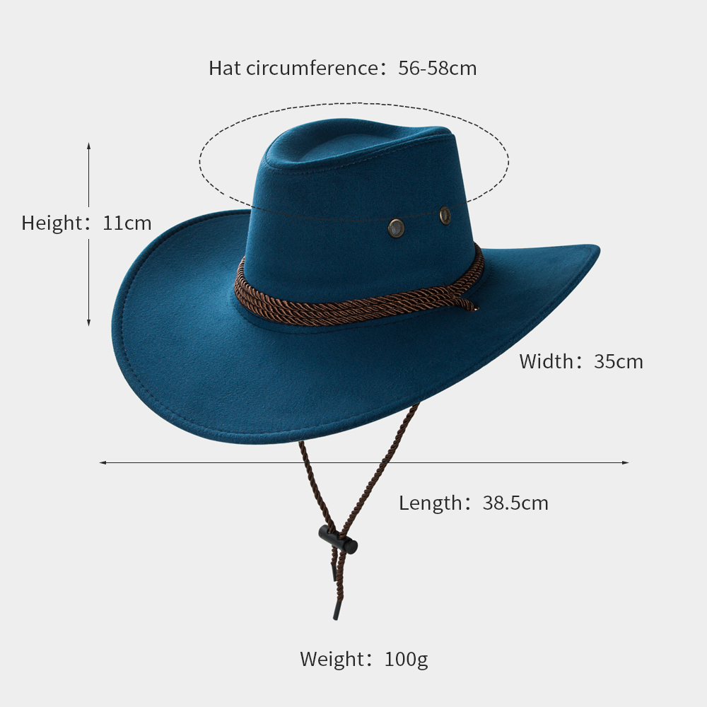 Cowboy Fedora Hat Big Brim Cowboy Hat Suede Outdoor Sun Hat Men's Riding Hat display picture 1