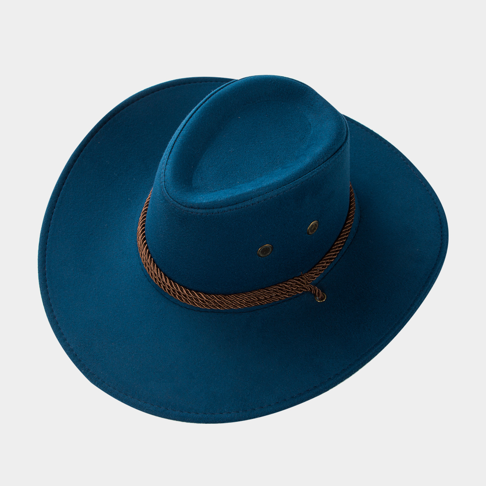 Cowboy Fedora Hat Big Brim Cowboy Hat Suede Outdoor Sun Hat Men's Riding Hat display picture 5
