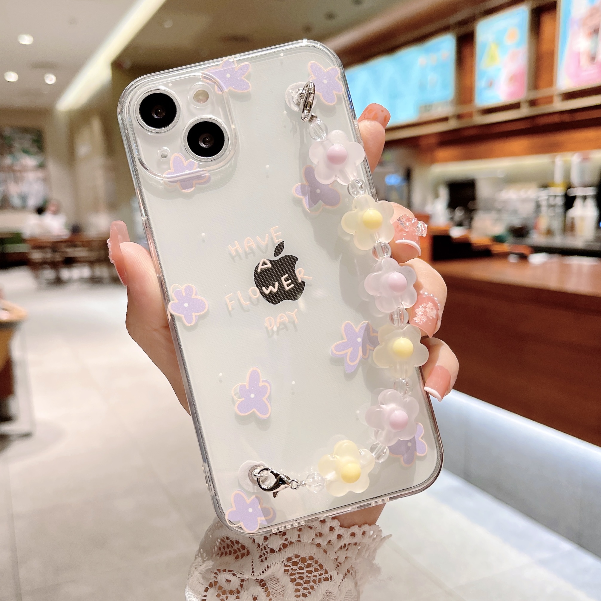 Fashion Cartoon Painted Flower Heart Chain Iphone 13 Mobile Phone Case display picture 4