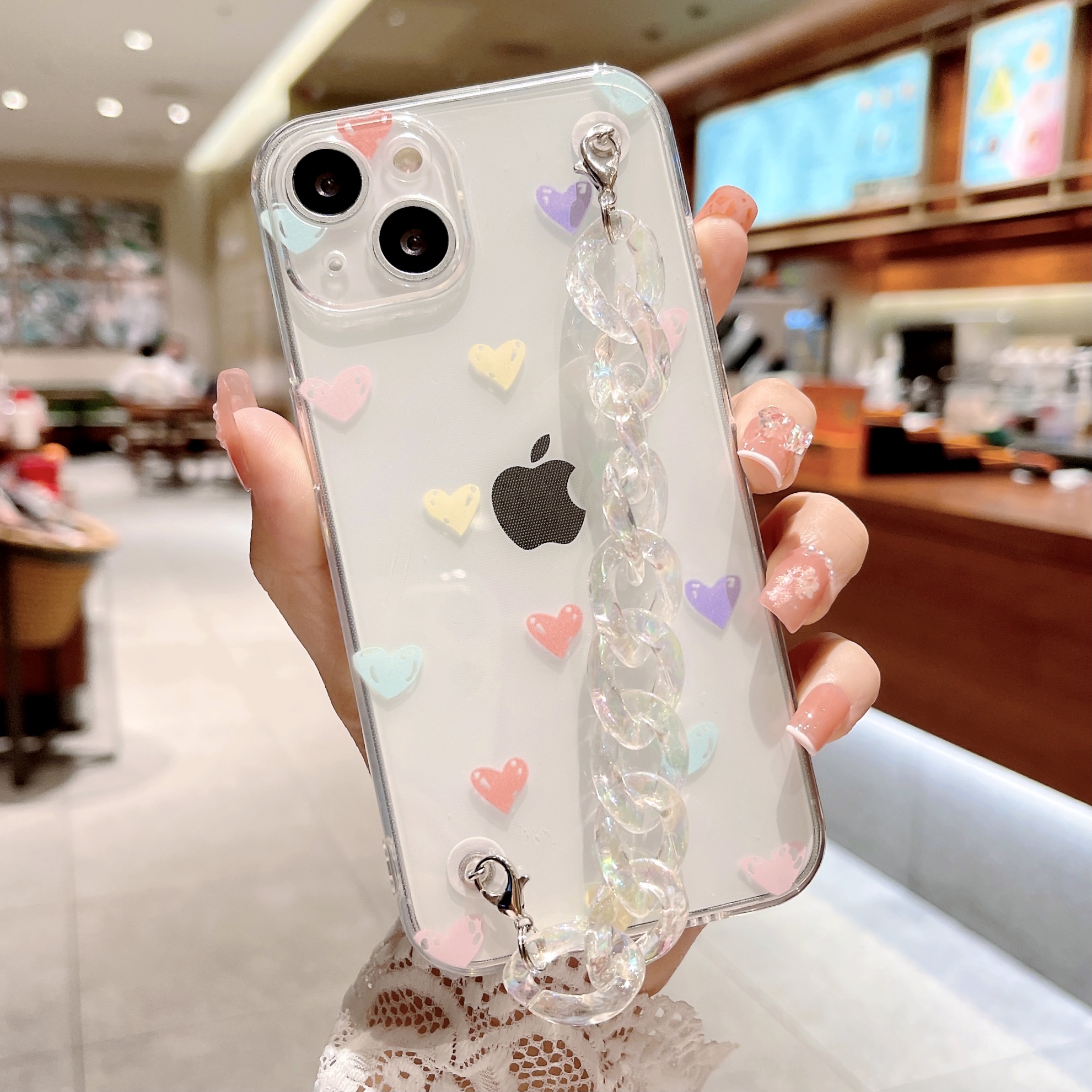 Fashion Cartoon Painted Flower Heart Chain Iphone 13 Mobile Phone Case display picture 7