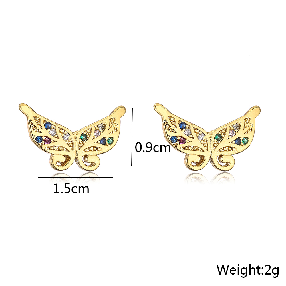 Fashion 18k Gold Plating Zircon Dripping Butterfly Copper Ear Studs Earring display picture 4