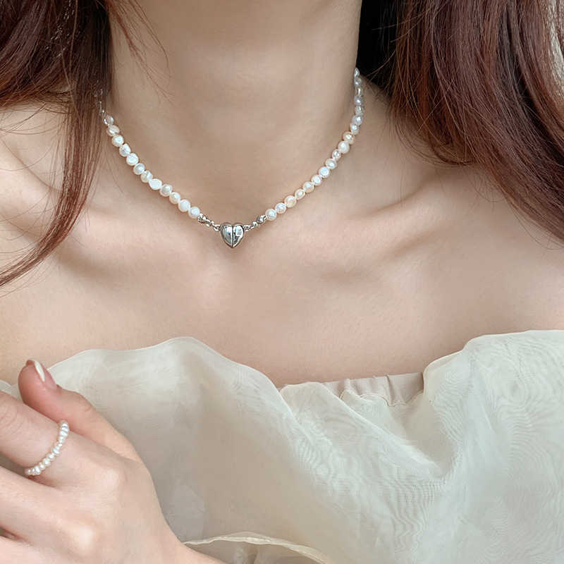 Baroque Style Imitation Perle Coeur Magnétique Boucle Pendentif Collier Bracelet display picture 5