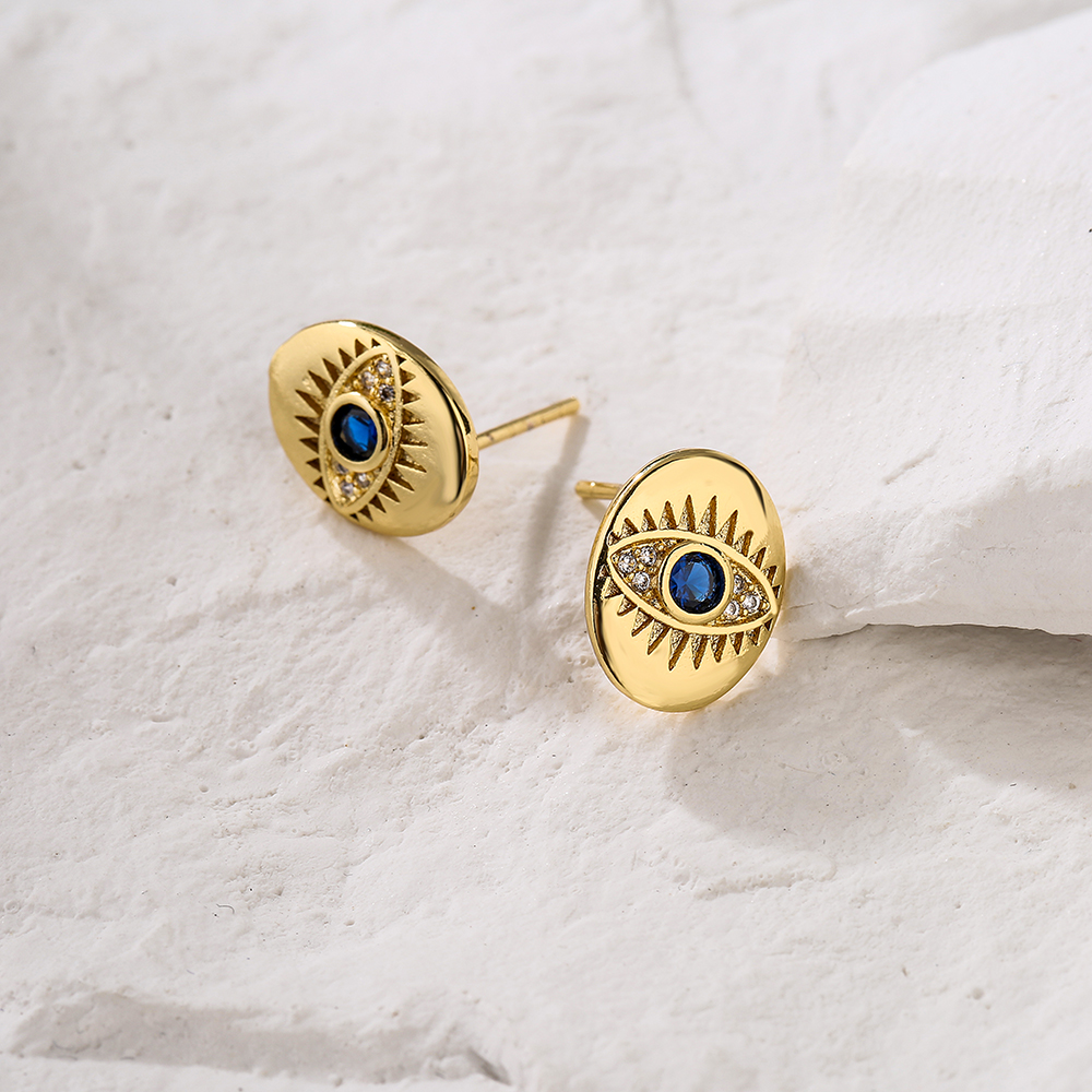 Fashion Evil Eyes Ear Studs Women's New Gold-plated Micro Inlaid Zircon Copper Earrings display picture 1