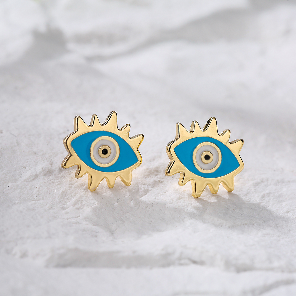 Fashion Evil Eyes Ear Studs Women's New Gold-plated Micro Inlaid Zircon Copper Earrings display picture 2