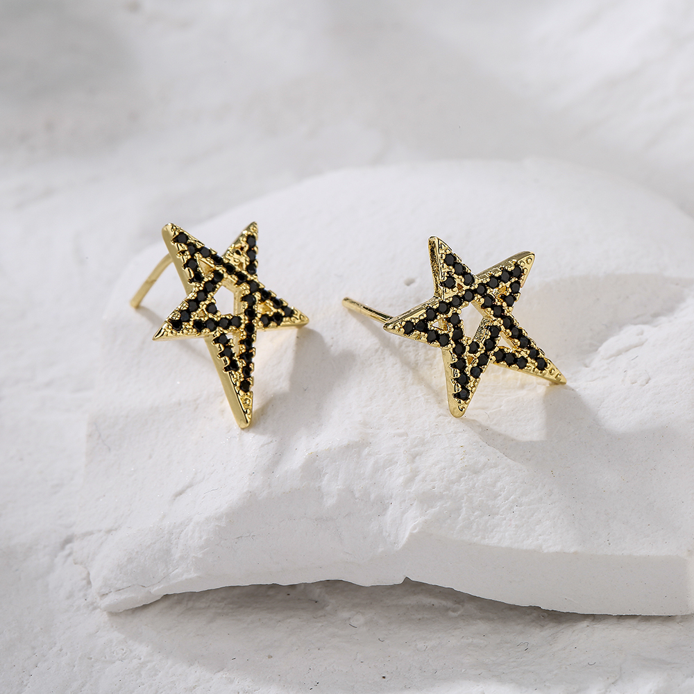 Fashion 18k Gold Plating Zircon Star Geometric Shape Copper Ear Stud Earrings display picture 1